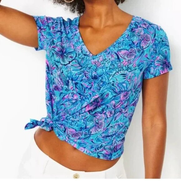 Lilly Pulitzer LARGE Meredith Tee Breakwater Blue Shells N Bells Top - Picture 6 of 6